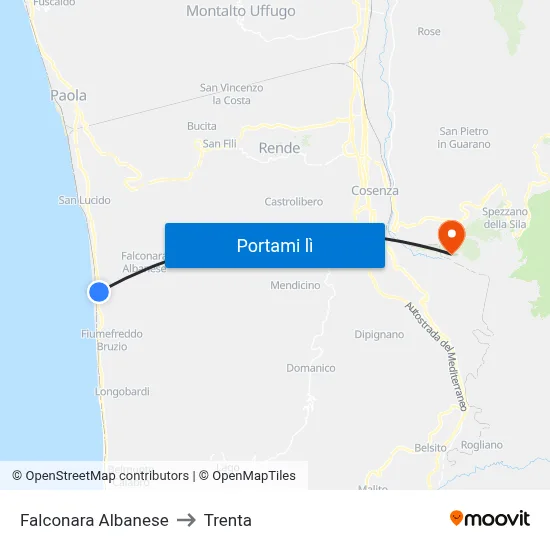 Falconara Albanese to Trenta map