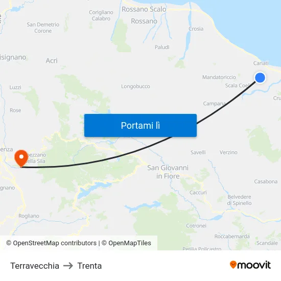 Terravecchia to Trenta map