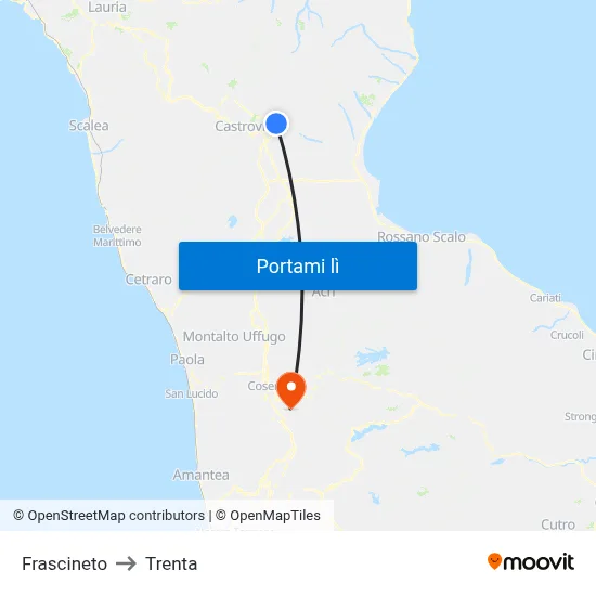 Frascineto to Trenta map