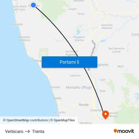 Verbicaro to Trenta map