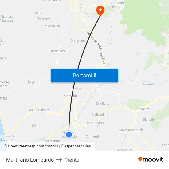 Martirano Lombardo to Trenta map