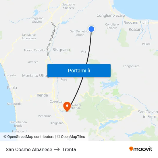 San Cosmo Albanese to Trenta map