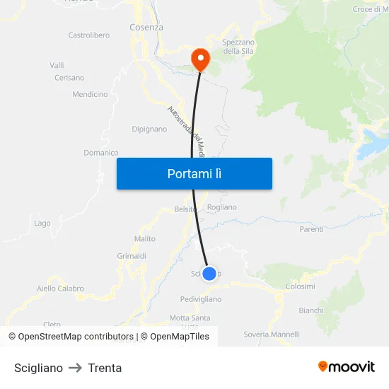 Scigliano to Trenta map