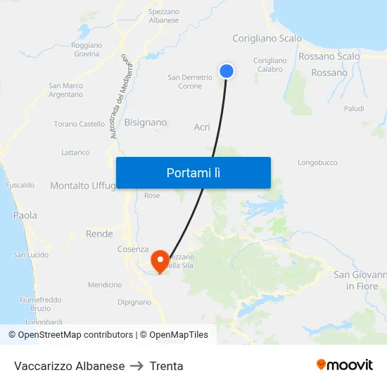 Vaccarizzo Albanese to Trenta map