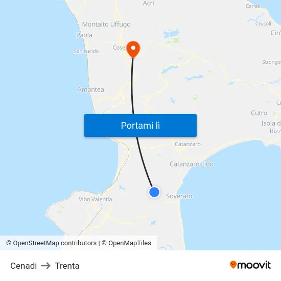 Cenadi to Trenta map