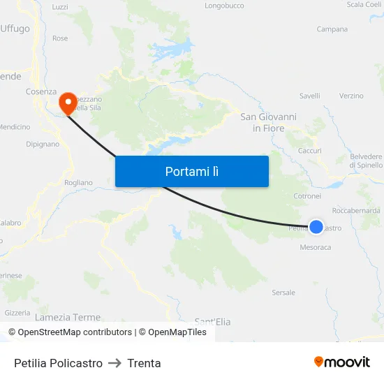 Petilia Policastro to Trenta map
