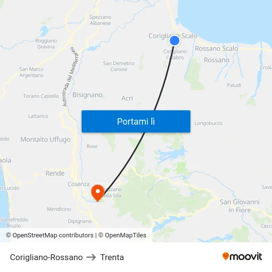 Corigliano-Rossano to Trenta map
