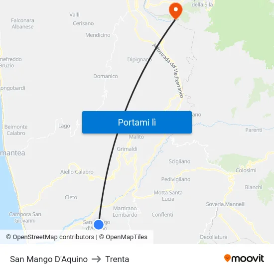 San Mango D'Aquino to Trenta map