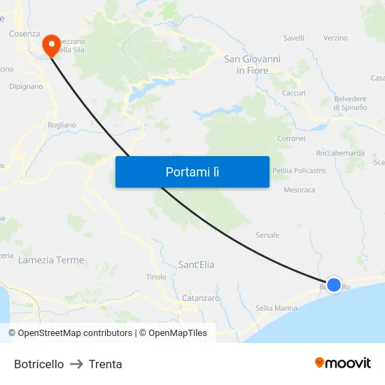 Botricello to Trenta map