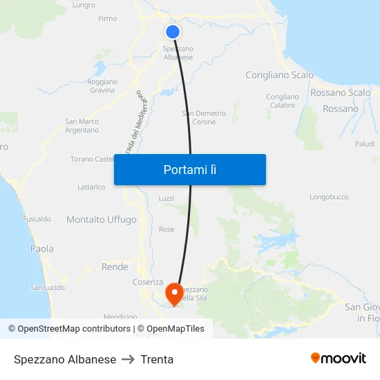 Spezzano Albanese to Trenta map