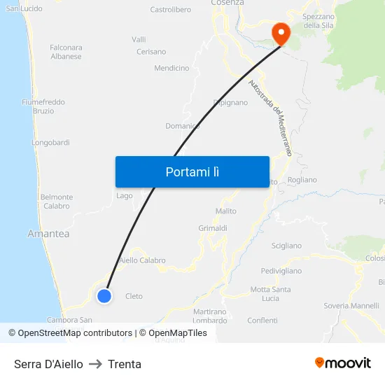 Serra D'Aiello to Trenta map