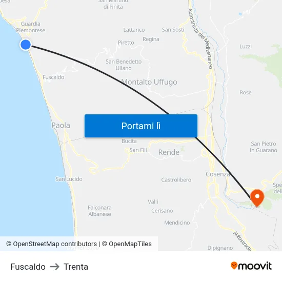 Fuscaldo to Trenta map