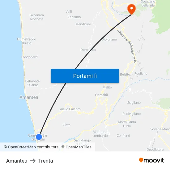 Amantea to Trenta map