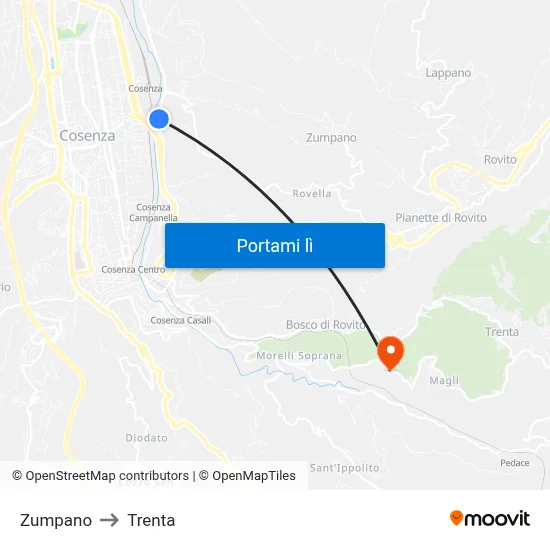 Zumpano to Trenta map