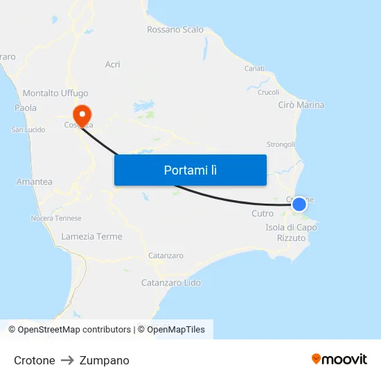 Crotone to Zumpano map