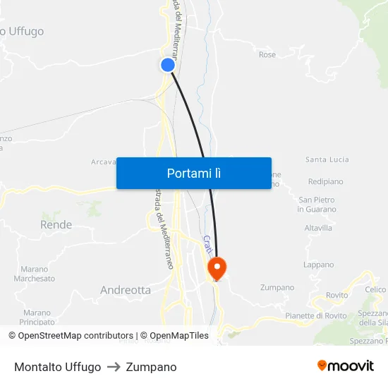 Montalto Uffugo to Zumpano map