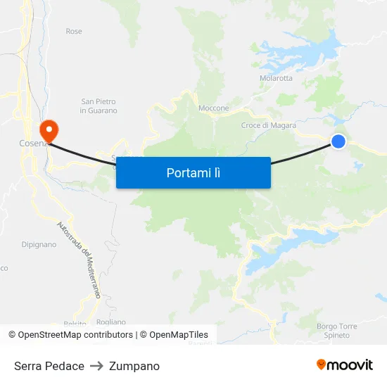 Serra Pedace to Zumpano map