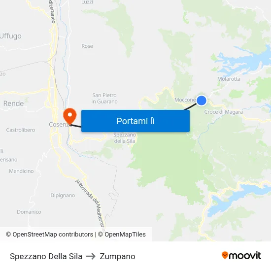 Spezzano Della Sila to Zumpano map