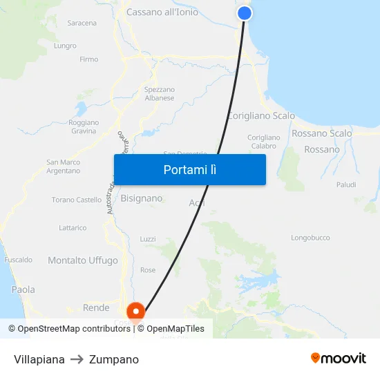 Villapiana to Zumpano map