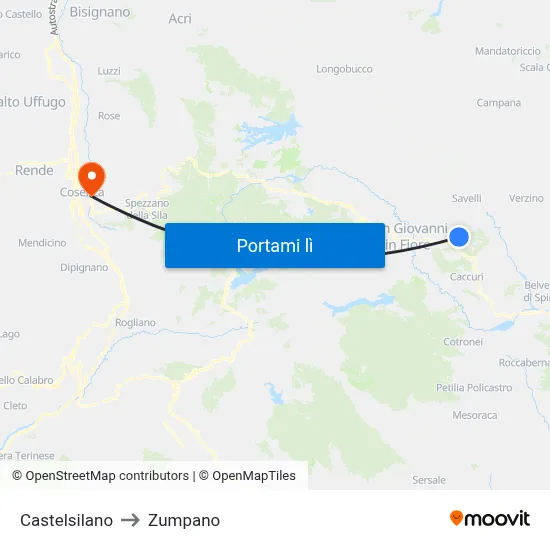 Castelsilano to Zumpano map