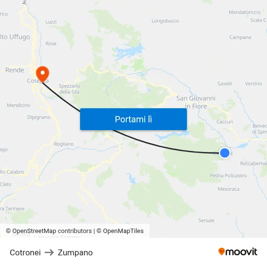 Cotronei to Zumpano map