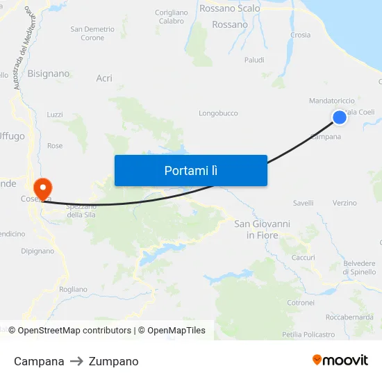 Campana to Zumpano map