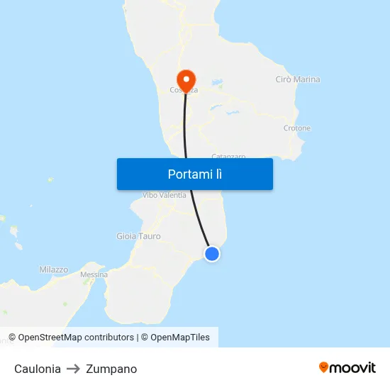 Caulonia to Zumpano map