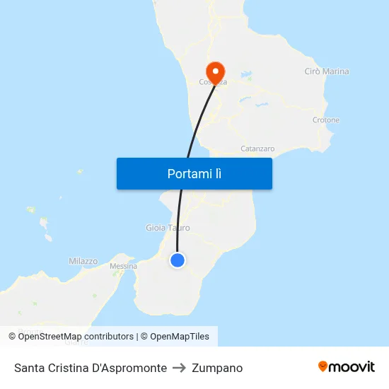 Santa Cristina D'Aspromonte to Zumpano map