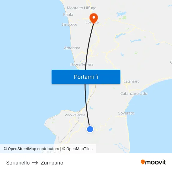 Sorianello to Zumpano map