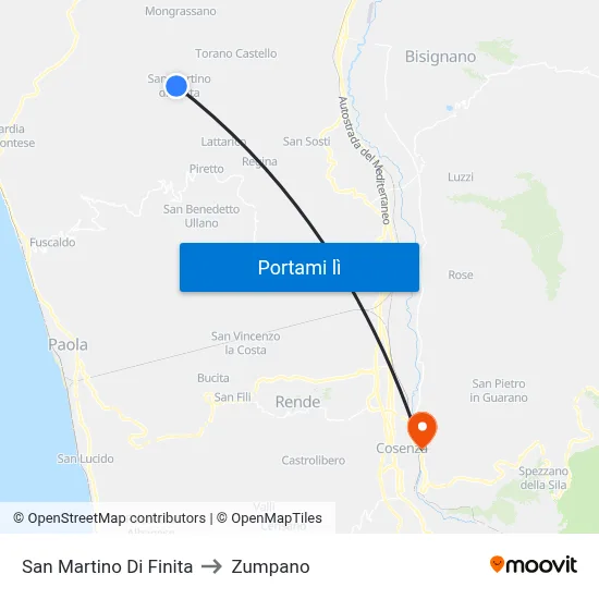 San Martino Di Finita to Zumpano map