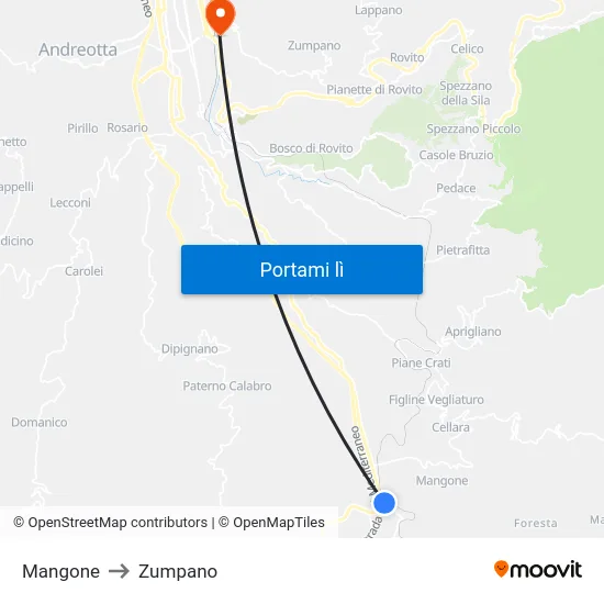 Mangone to Zumpano map