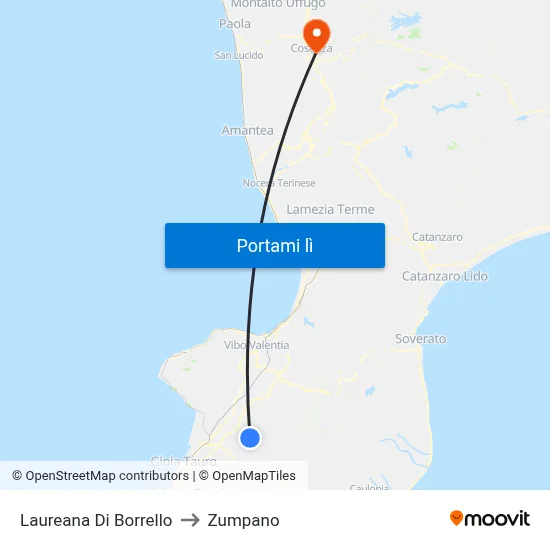 Laureana Di Borrello to Zumpano map