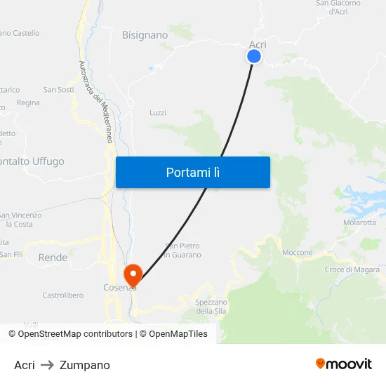 Acri to Zumpano map