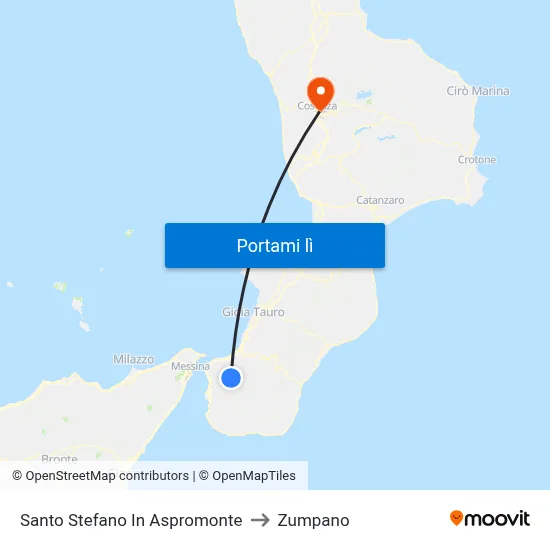 Santo Stefano In Aspromonte to Zumpano map