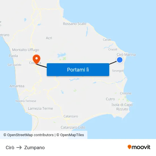 Cirò to Zumpano map
