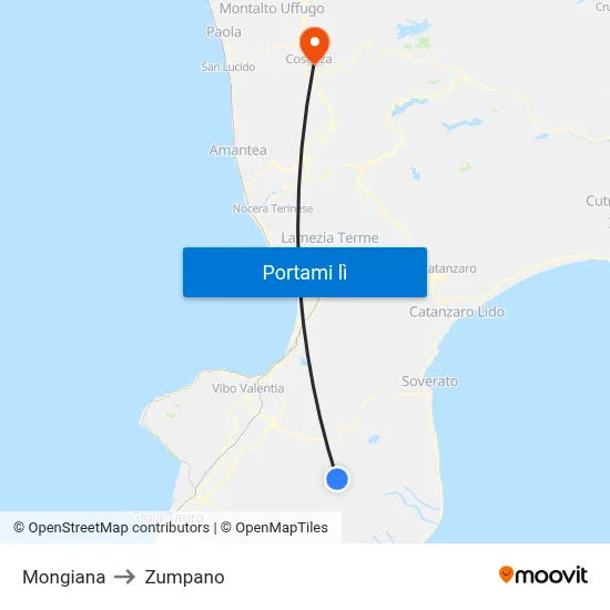 Mongiana to Zumpano map