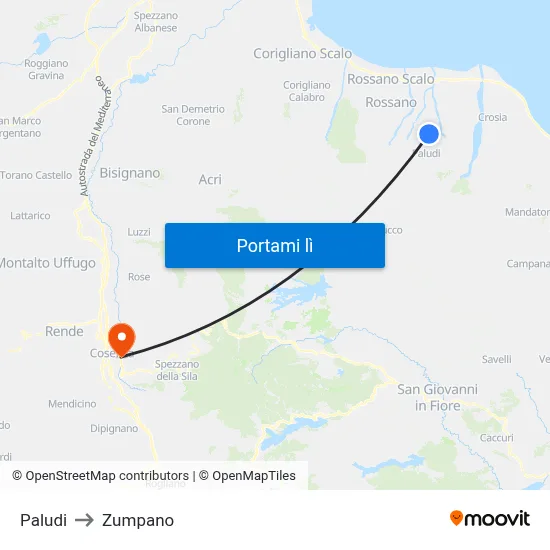 Paludi to Zumpano map
