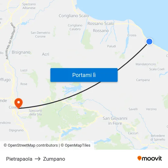 Pietrapaola to Zumpano map