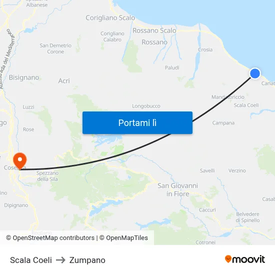 Scala Coeli to Zumpano map
