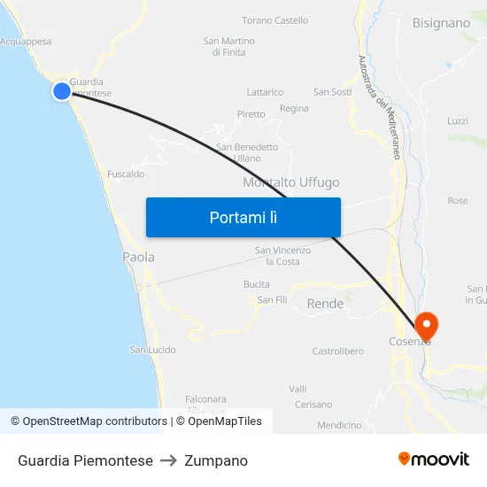 Guardia Piemontese to Zumpano map