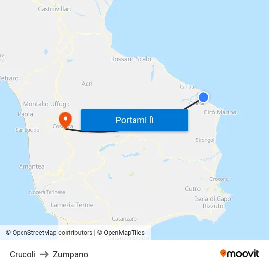Crucoli to Zumpano map
