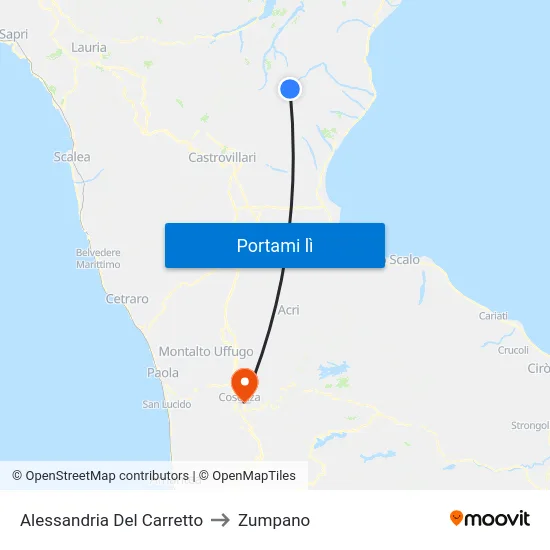 Alessandria Del Carretto to Zumpano map