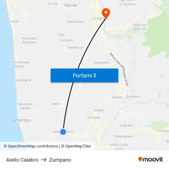 Aiello Calabro to Zumpano map