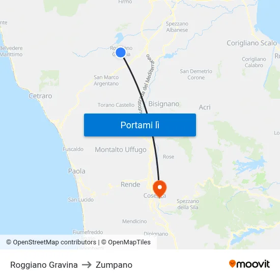 Roggiano Gravina to Zumpano map