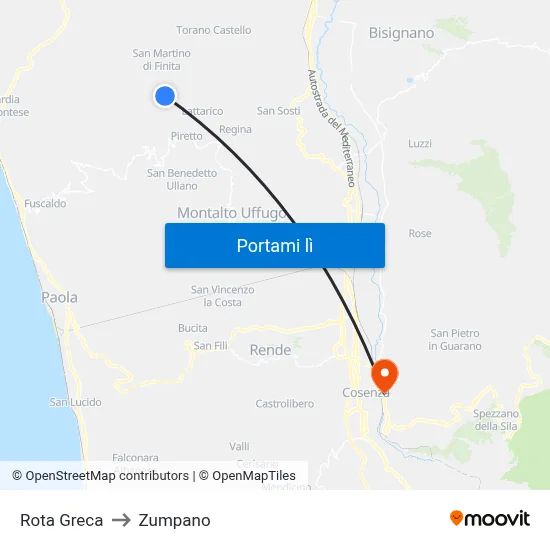 Rota Greca to Zumpano map