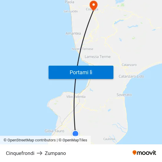 Cinquefrondi to Zumpano map