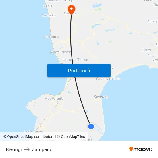 Bivongi to Zumpano map