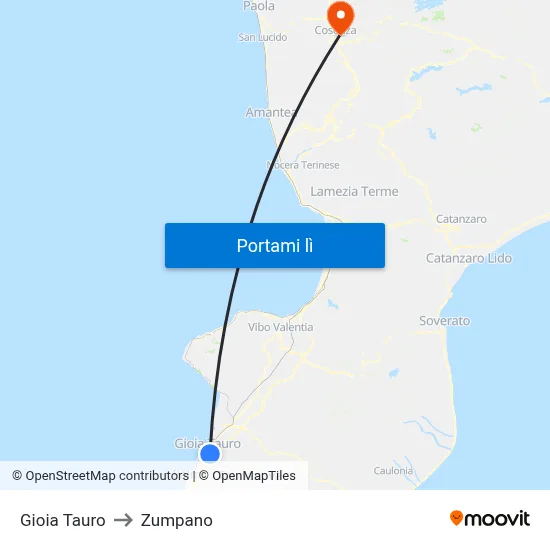 Gioia Tauro to Zumpano map