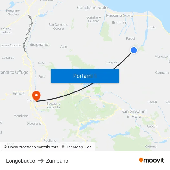 Longobucco to Zumpano map