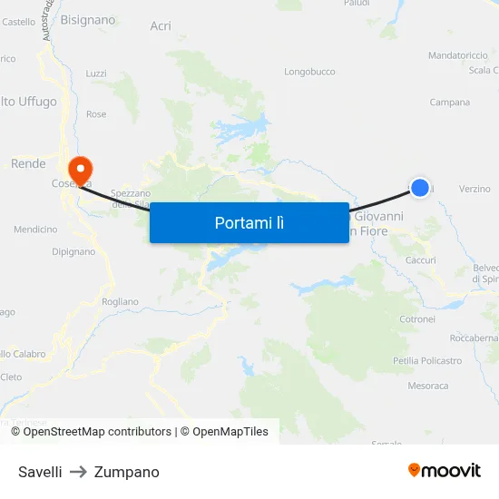 Savelli to Zumpano map
